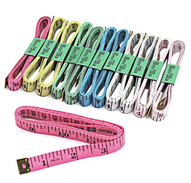 12 fabric tape measures in a variety of colors